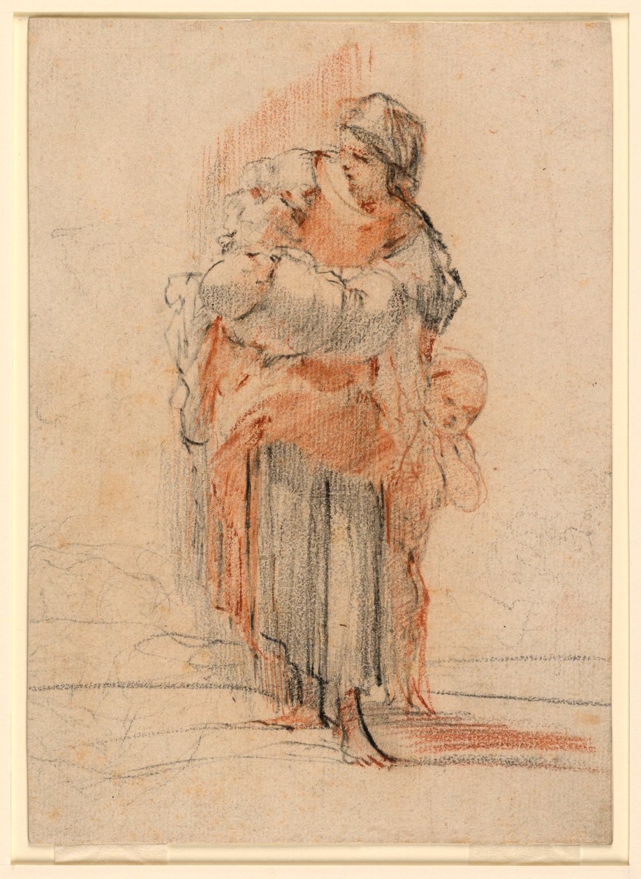 Kresba, Žena se dvěma dětmi, asi 1750 od Jérôme François Chantereau