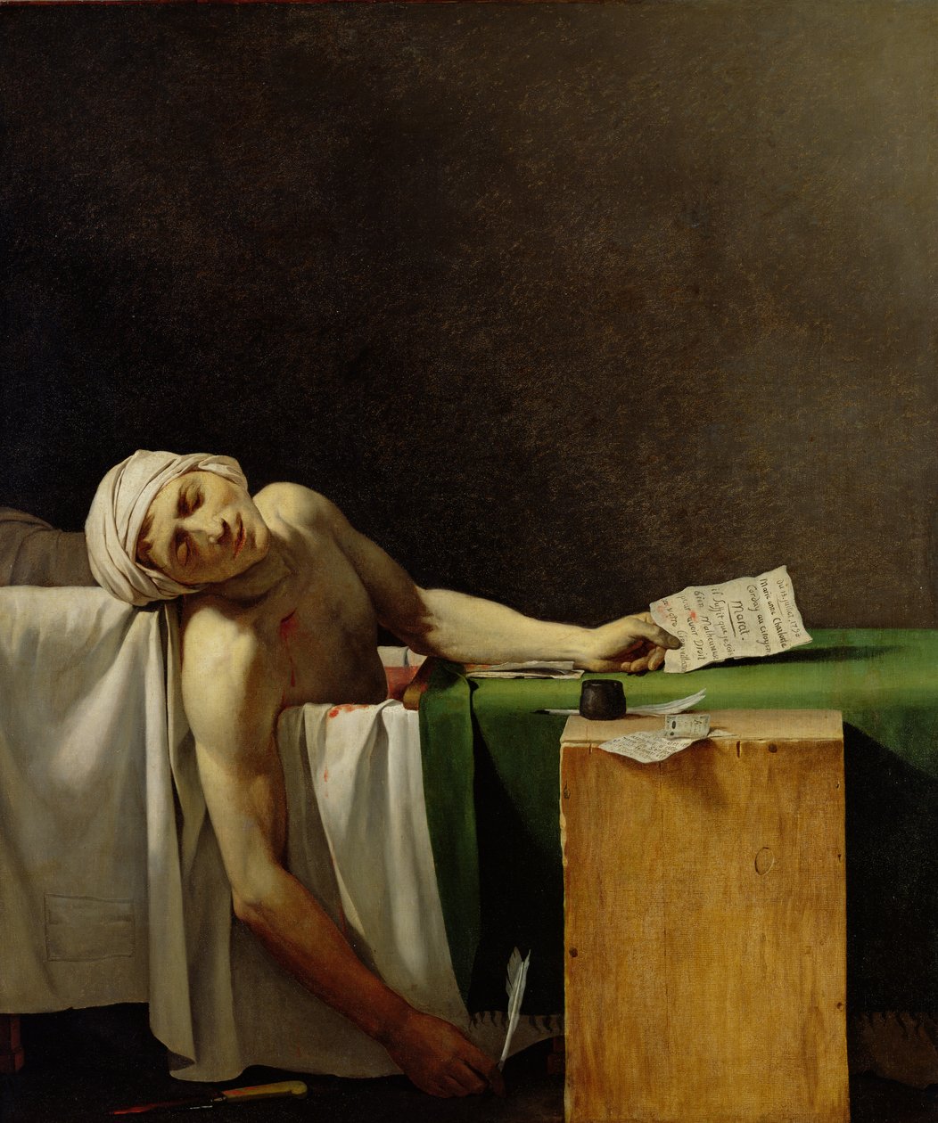 The Death of Marat, podle originálu Jacques-Louis David (1748-1825) (olej na plátně) od Jérôme Martin Langlois