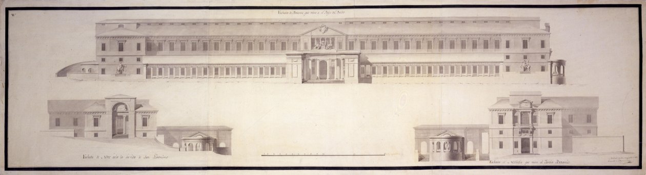 Kabinet přírodní historie, dnes muzeum Prado. Nadmořská výška hlavní a boční fasády (ani ... od Juan de Villanueva