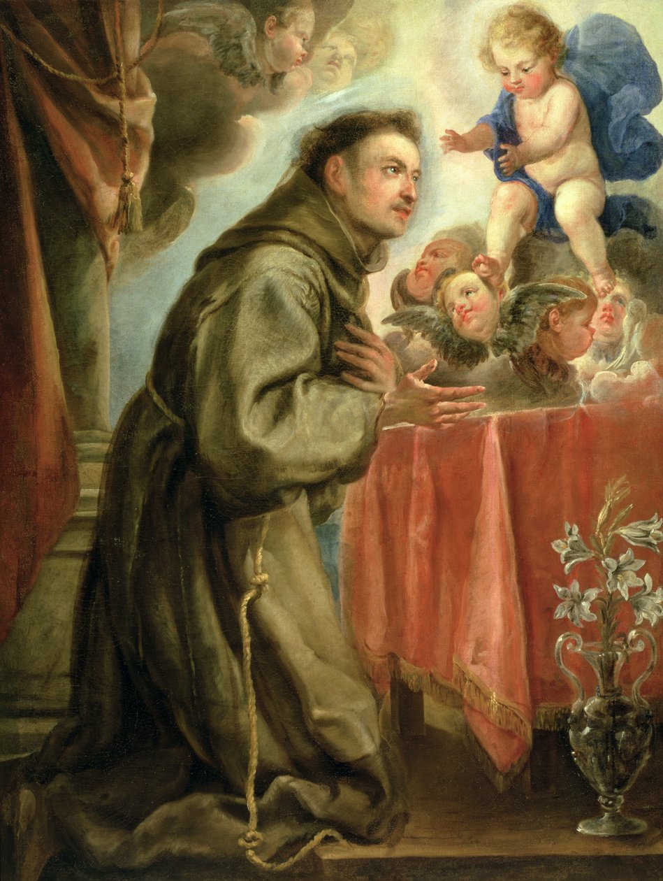 Svatý Antonín Paduánský (1195-1231) klanějící se Ježíšku od Juan Carreño de Miranda