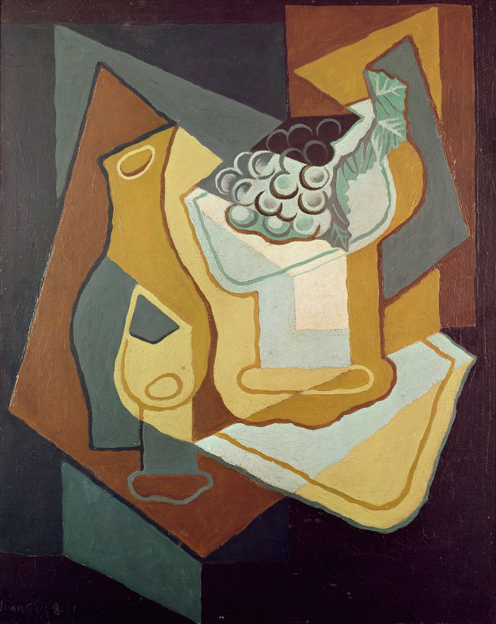 Láhev, sklenice a mísa na ovoce, 1921 od Juan Gris