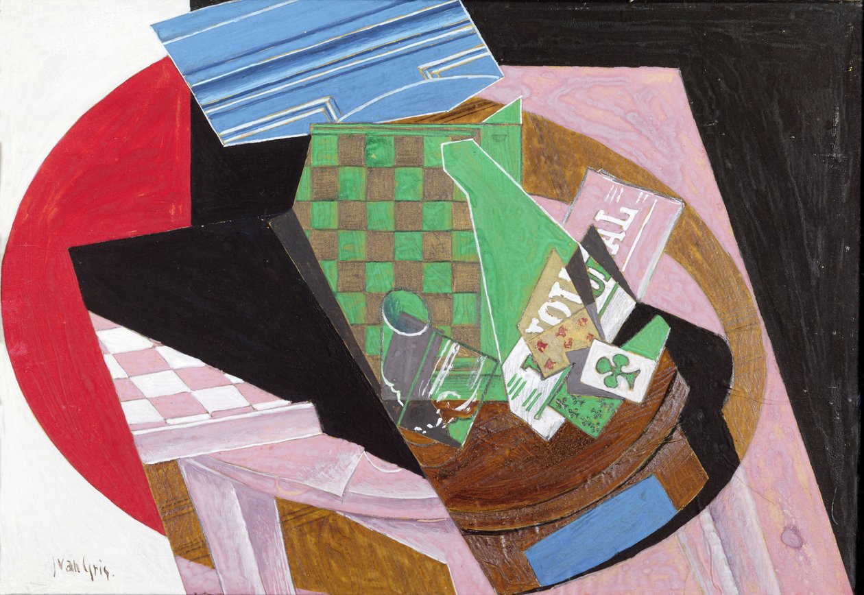Náčrt a hrací karty (kvaš a tužka na papíře připevněné na kartonu) od Juan Gris