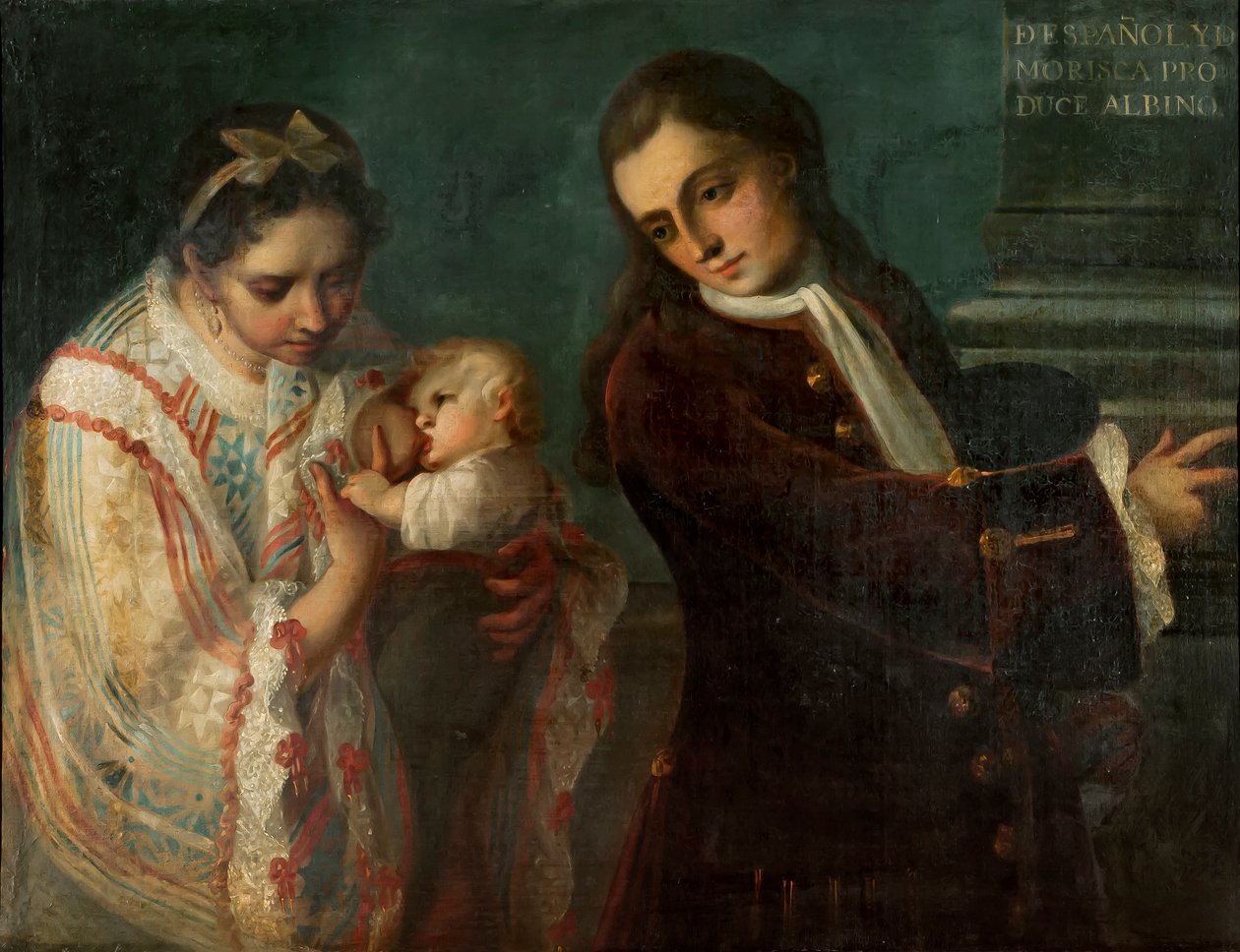 Španěl a Morisca produkují albína, kolem roku 1715 od Juan Rodríguez Juárez