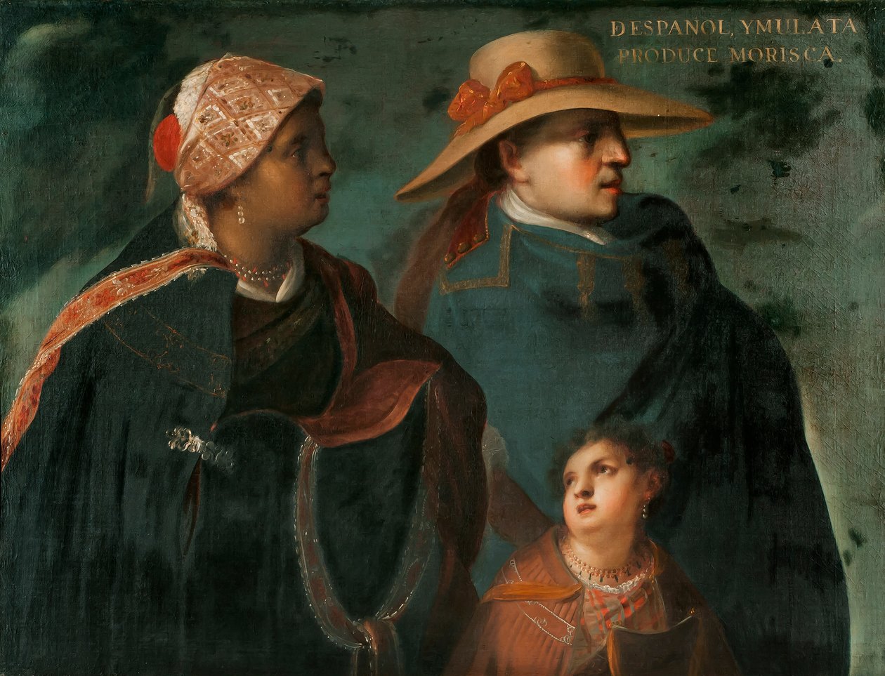Španěl a Mulatta produkují Morisca, kolem roku 1715 od Juan Rodríguez Juárez