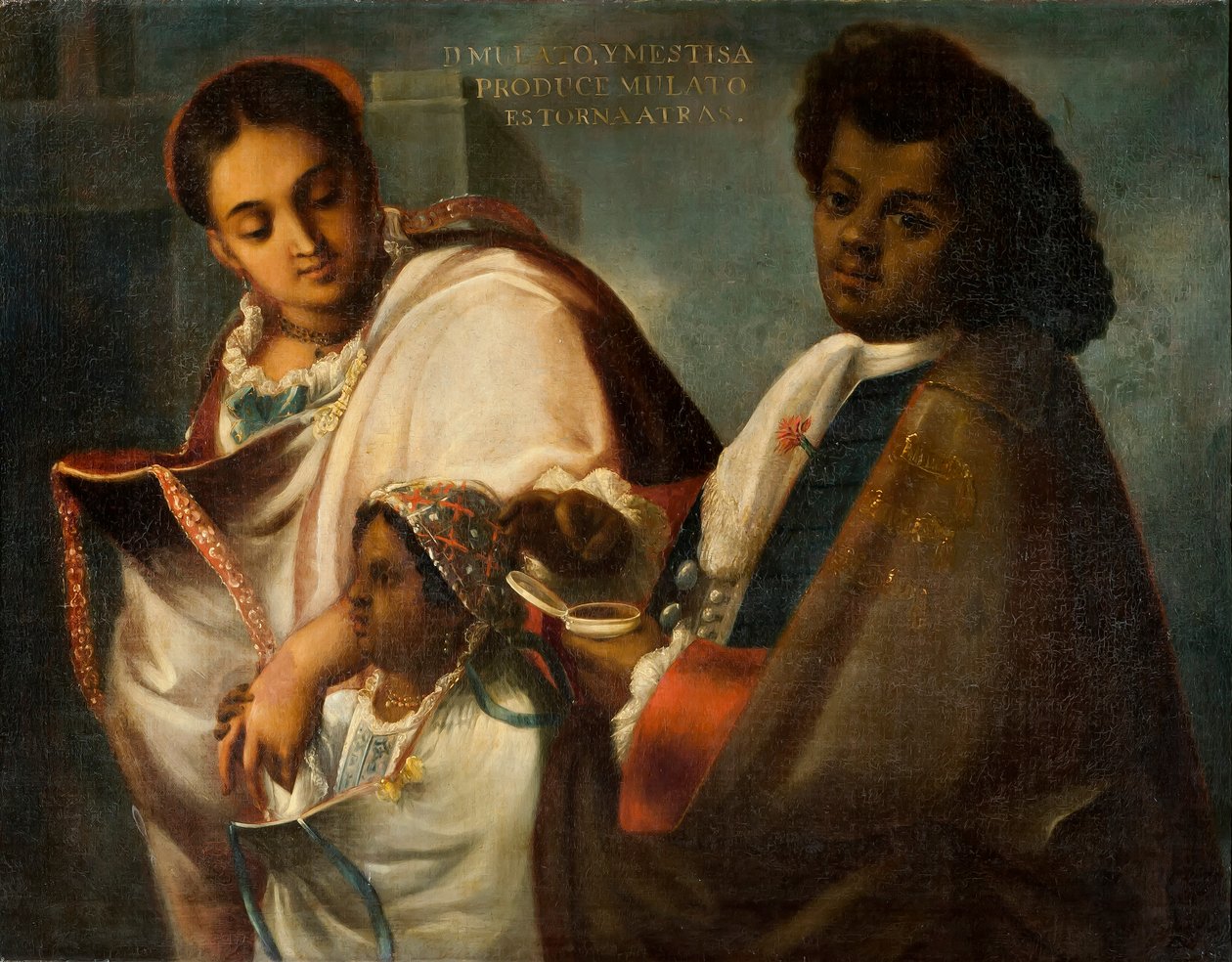 Mulat a mestic vytváří mulatský návrat pozpátku, cca 1715 od Juan Rodríguez Juárez
