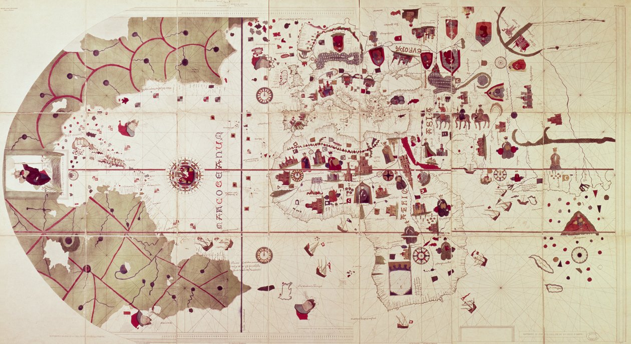 Mapa Starého a Nového světa, cca 1500 od Juan de la Cosa