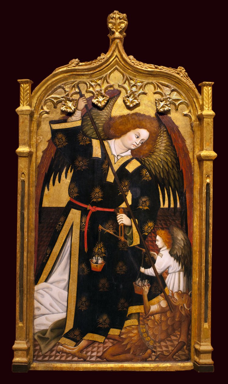Archanděl svatý Michael. Obraz připisovaný Juanu Hispalense (15. století), olej a zlato na dřevě, kolem roku 1480. Muzeum výtvarných umění v Seville, Španělsko. od Juan (attributed to) Hispalense