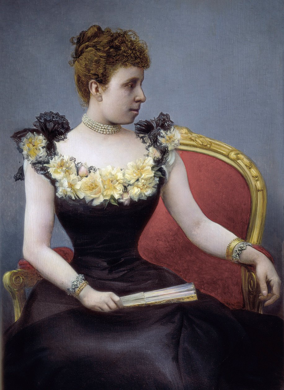 Portrét Marie Kristiny Těšínské, známé jako Maria Cristina Habsburská (1858-1929), rakouská arcivévodkyně, manželka Alfonse XII., konec 19.-začátek 20. století (malba) od Juan Aldaz Y Sancho