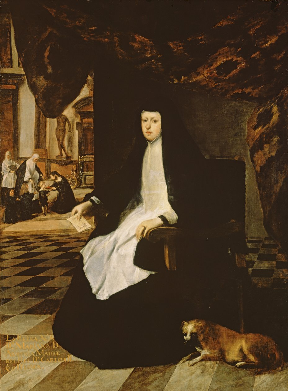 Portrét španělské královny Mariany (nar. 1631) ve Smutku od Juan Bautista Martinez Del Mazo