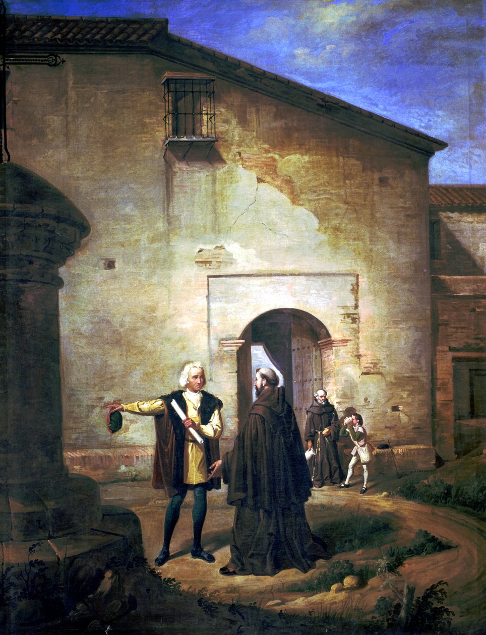 Příjezd Kolumba a jeho syna Diega do éry kláštera La Rabida v roce 1485 (olej na plátně) od Juan Cabral Bejarano