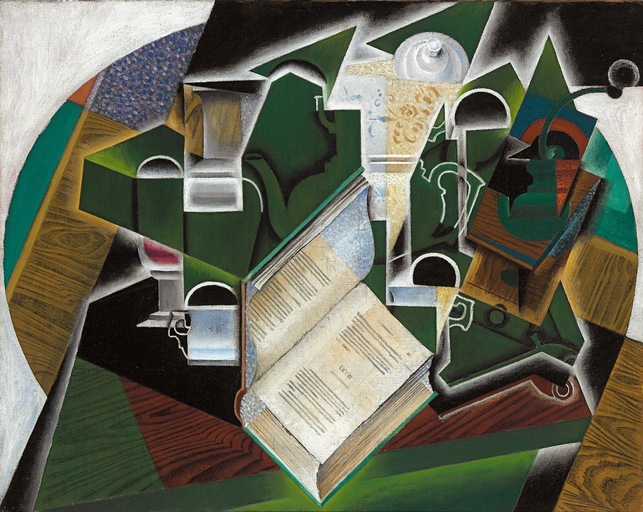 Kniha, dýmka a brýle; Kniha, dýmka a sklenice, 1915 od Juan Gris