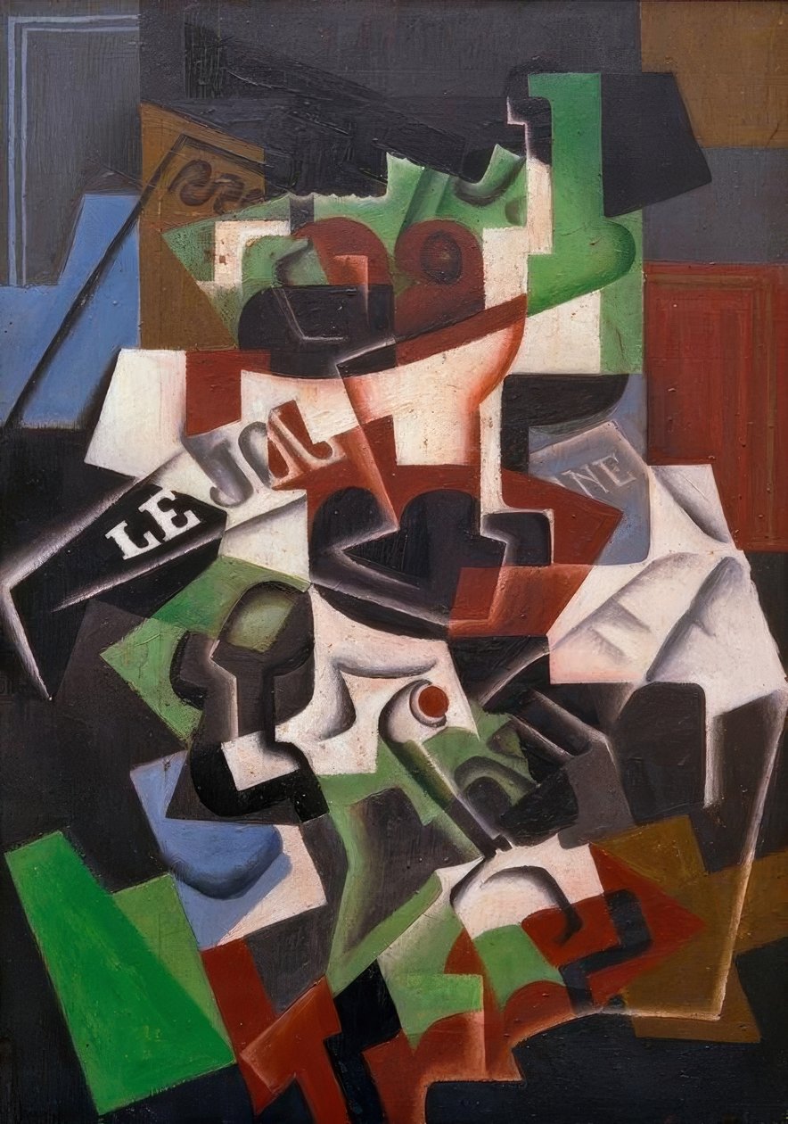 Mísa na ovoce, dýmka a noviny od Juan Gris