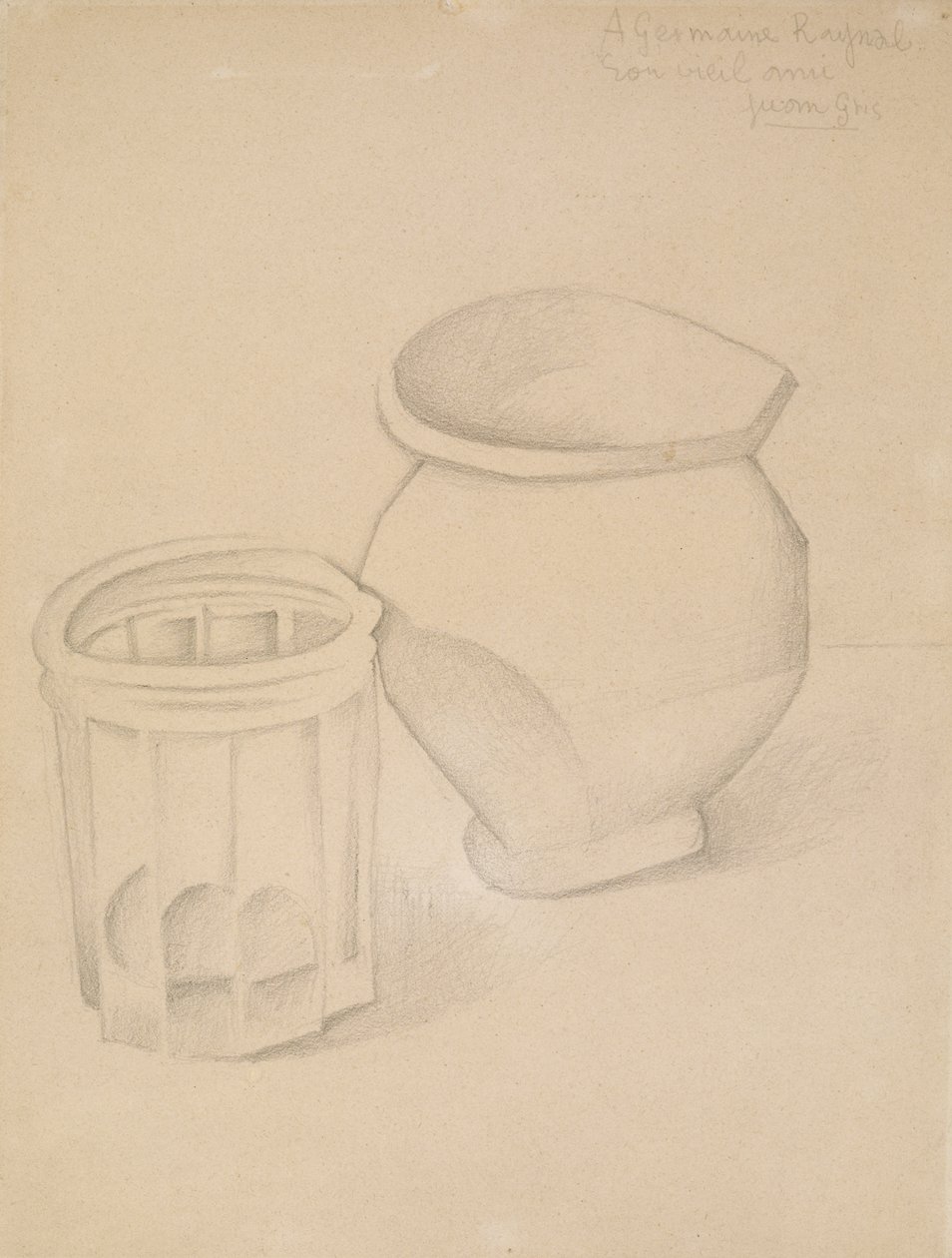 Sklo a váza, kolem roku 1911 (grafit na tkaném papíře) od Juan Gris