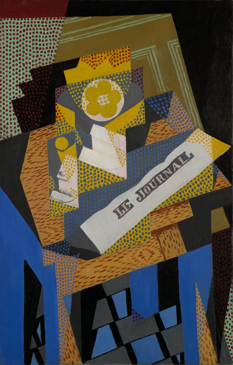 Noviny a ovocné mísy od Juan Gris