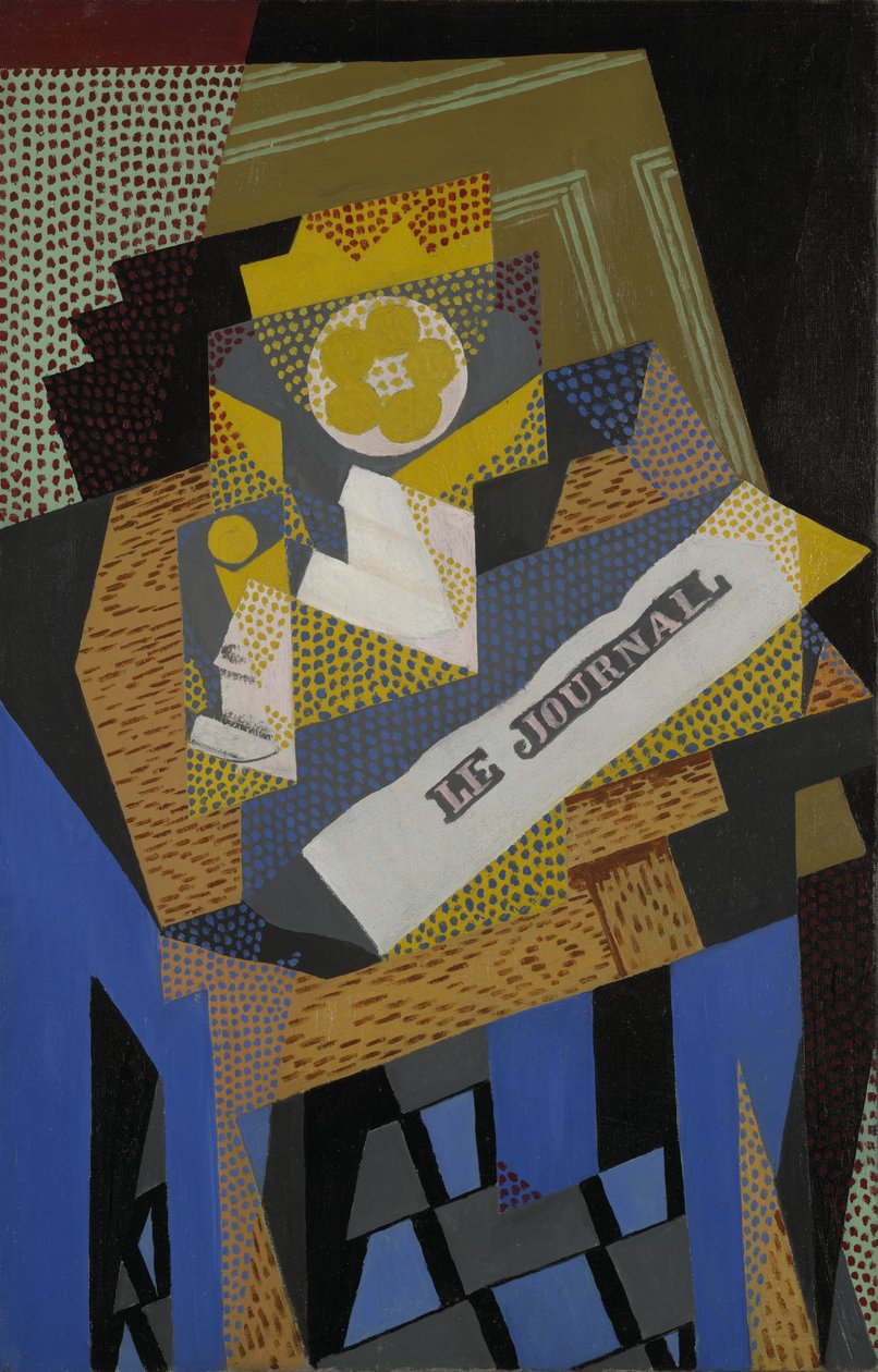Noviny a ovocný pokrm, 1916 od Juan Gris