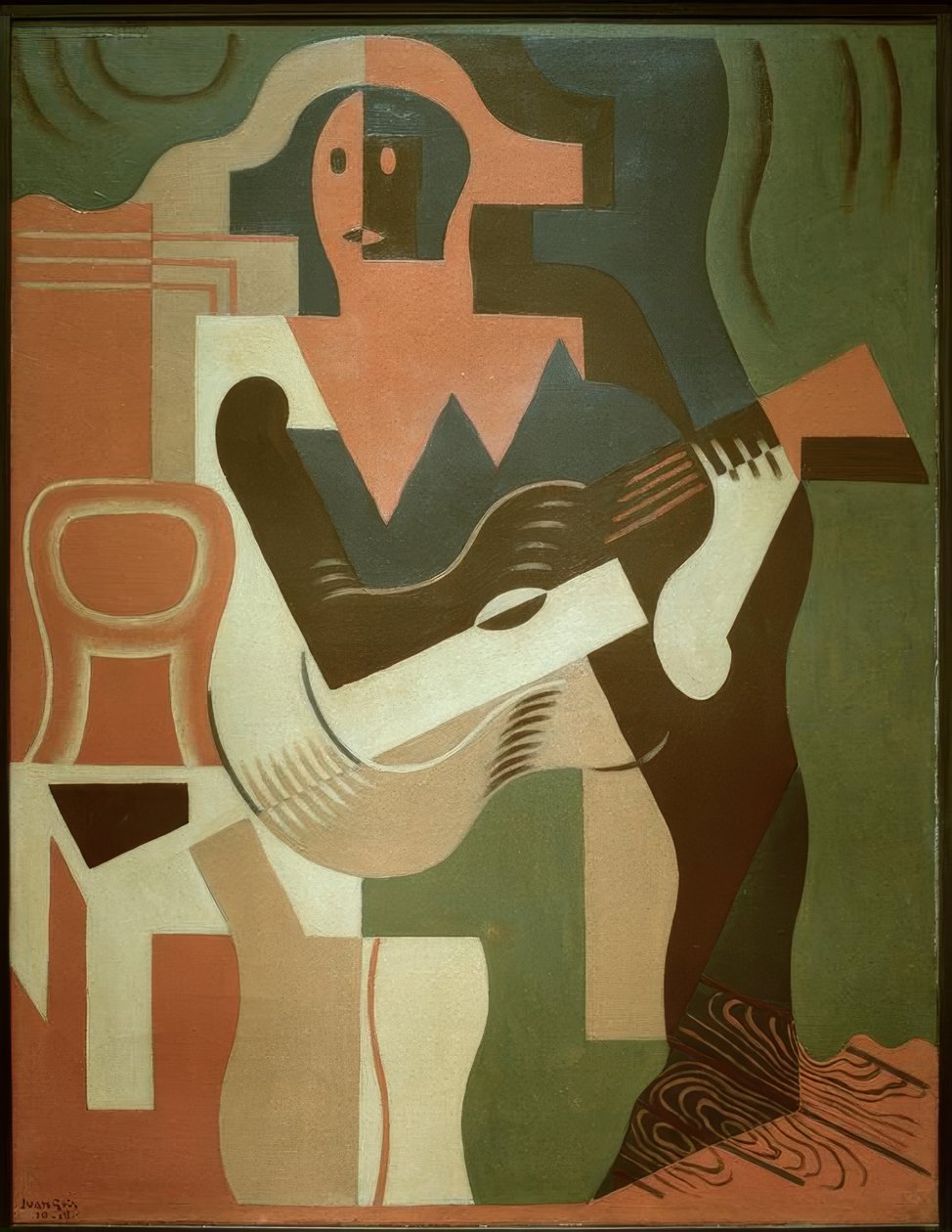 Sedící harlekýn s kytarou od Juan Gris