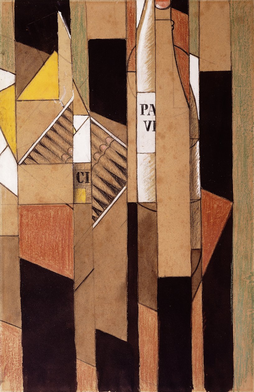 Zátiší s lahví a doutníky; Zátiší s lahví a doutníky, 1912 od Juan Gris
