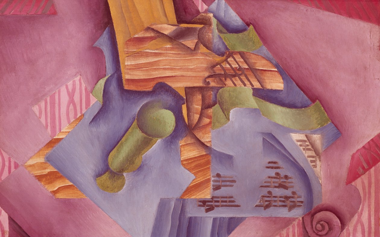 Zátiší s houslemi a sklem od Juana Grise (1887-1927), olej na plátně, 46x73 cm od Juan Gris