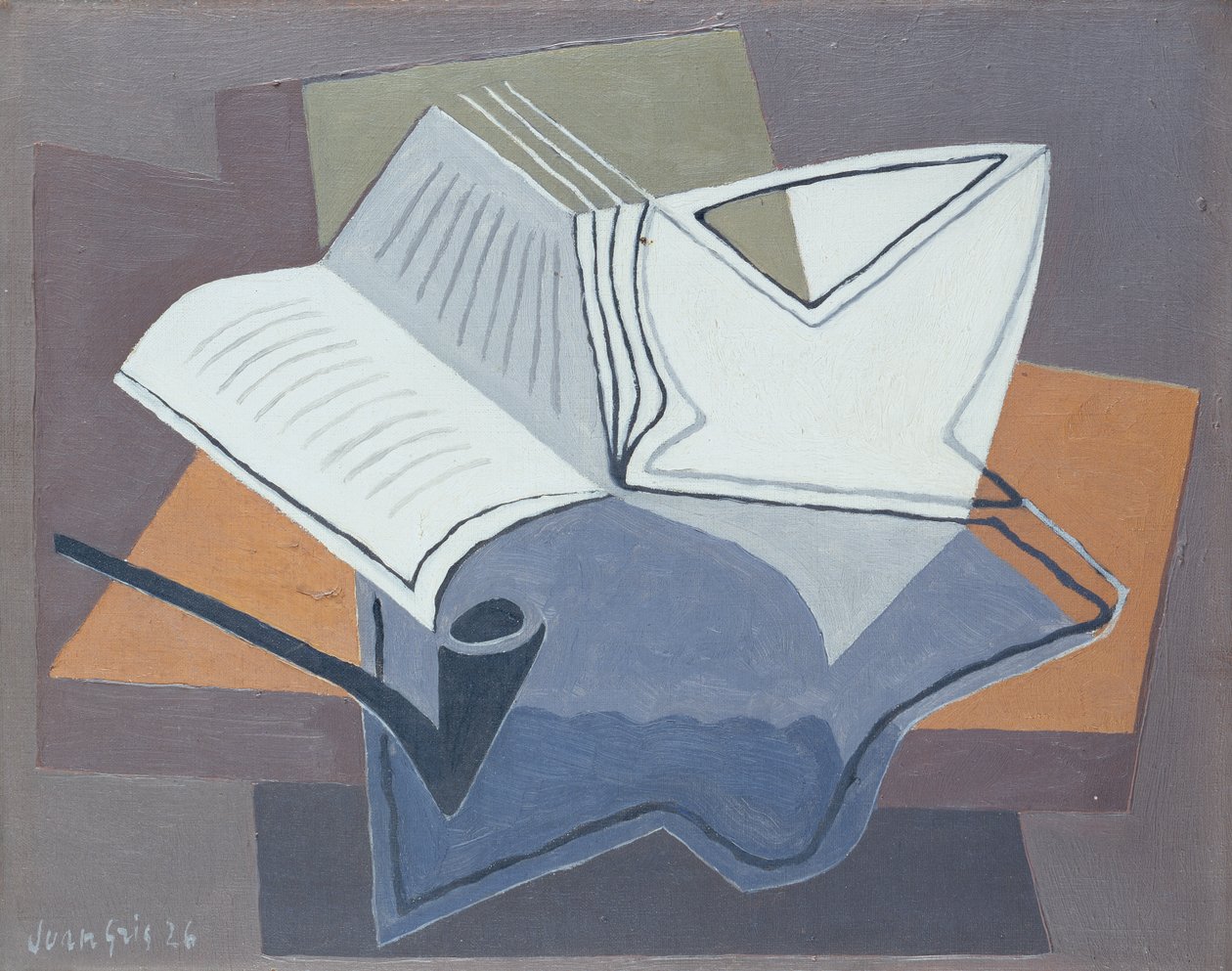 Dýmka a otevřená kniha od Juan Gris