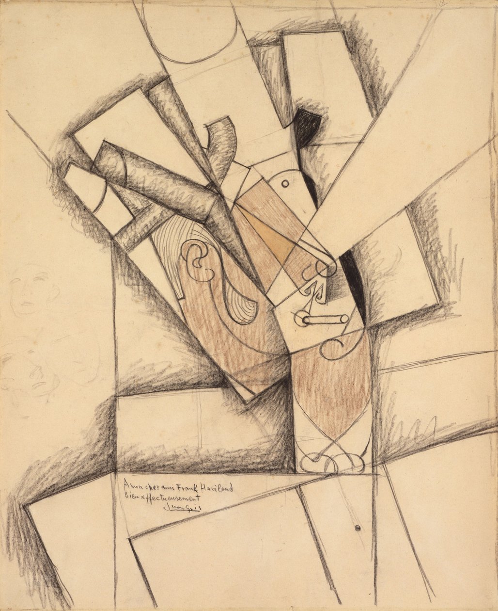 Kuřák, 1913 (uhlí, pastelka a mytí na papíře) od Juan Gris