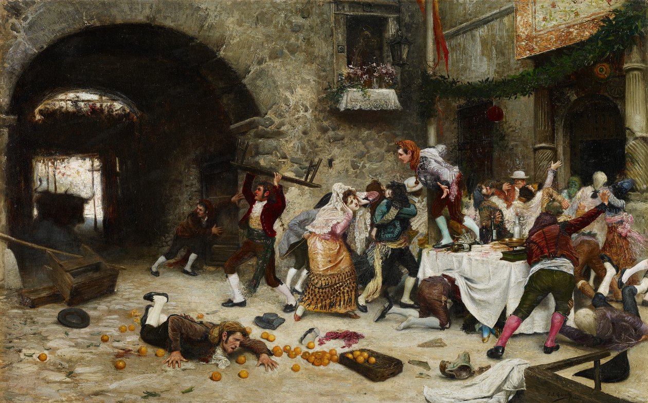 Přerušený banket - Garate y Clavero, Juan Jose (1870-1939) - Olej na mědi - 49x78 - Museo Carmen Thyssen, Malaga od Juan José Gárate y Clavero