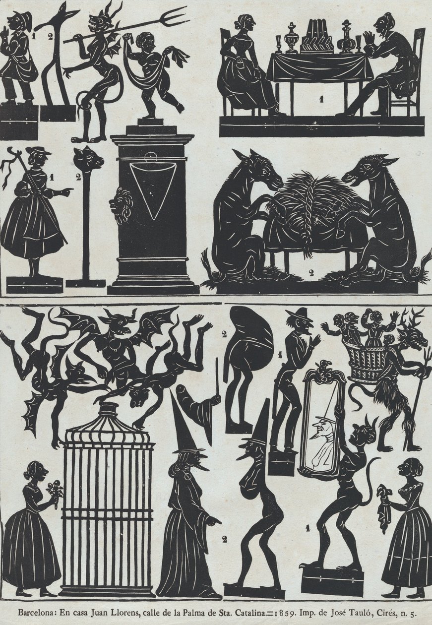 List 11 figurek pro čínské stínové loutky, 1859. od Juan Llorens
