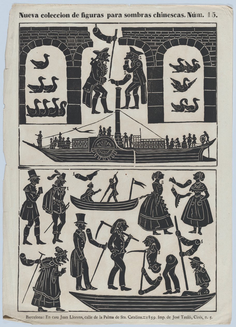 List 15 figurek pro čínské stínové loutky, 1859. od Juan Llorens