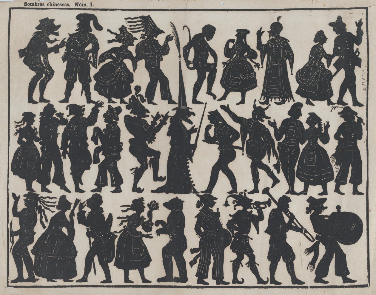 List 1 figurek pro čínské stínové loutky, ca. 1850-70. od Juan Llorens