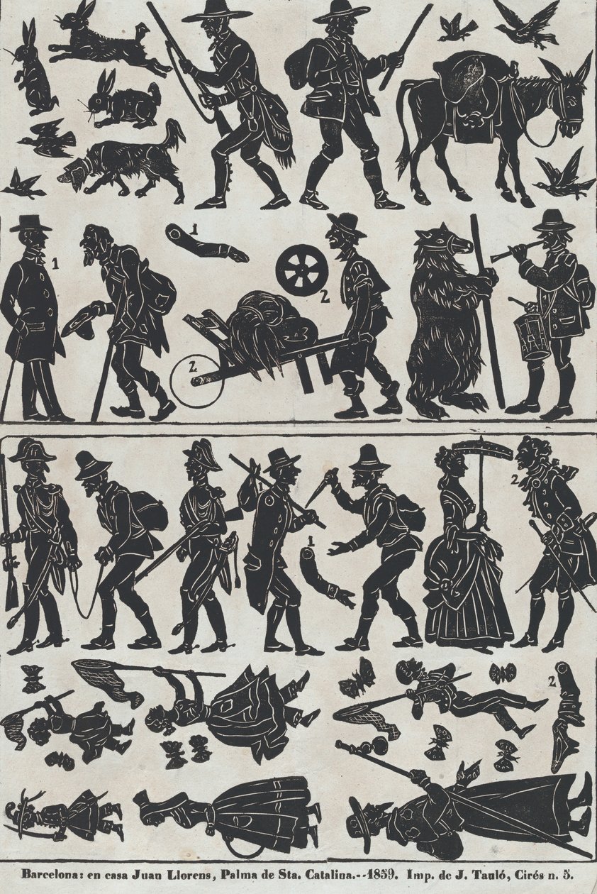 List 2 figurek pro čínské stínové loutky, 1859. od Juan Llorens