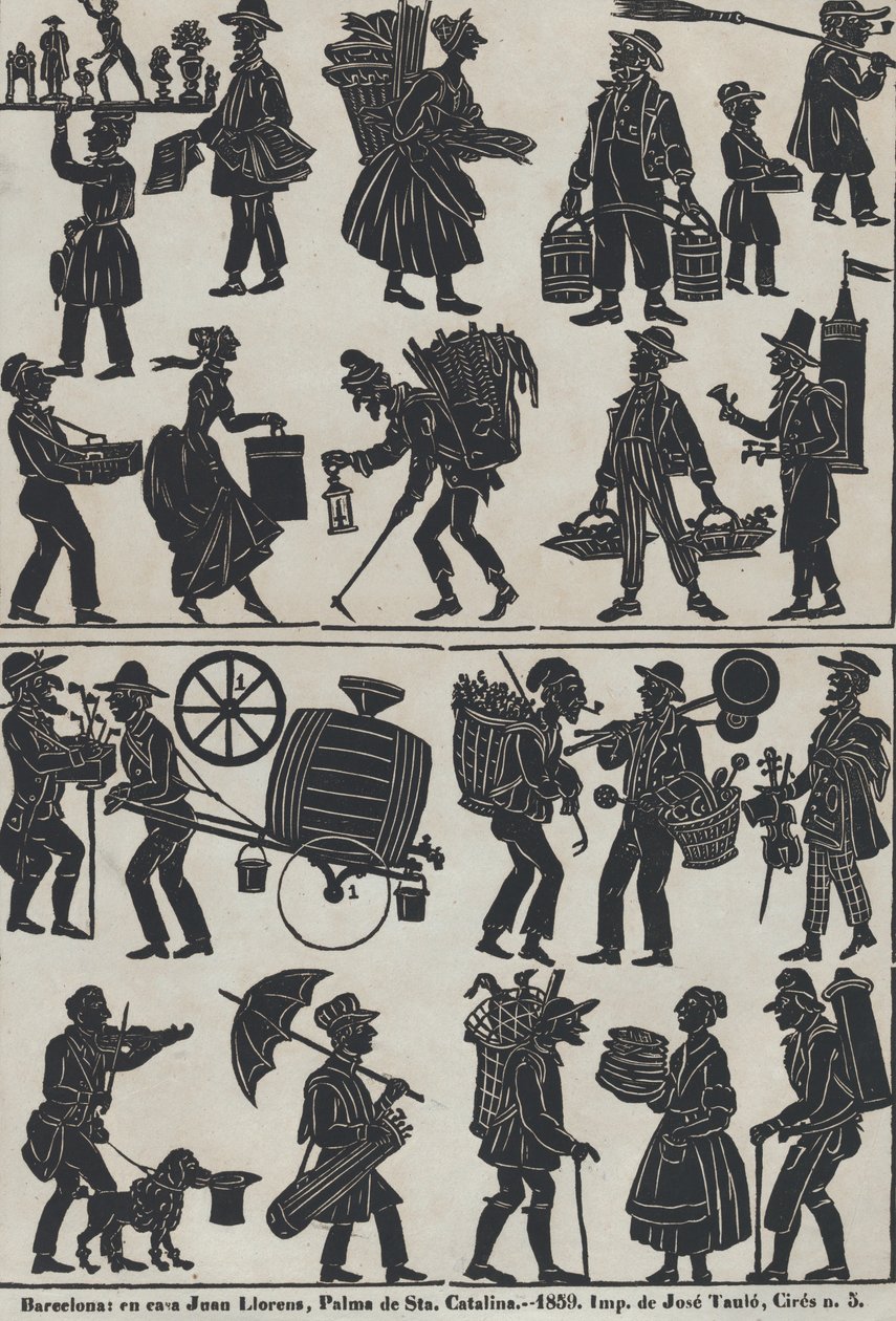 List 3 figurek pro čínské stínové loutky, 1859. od Juan Llorens