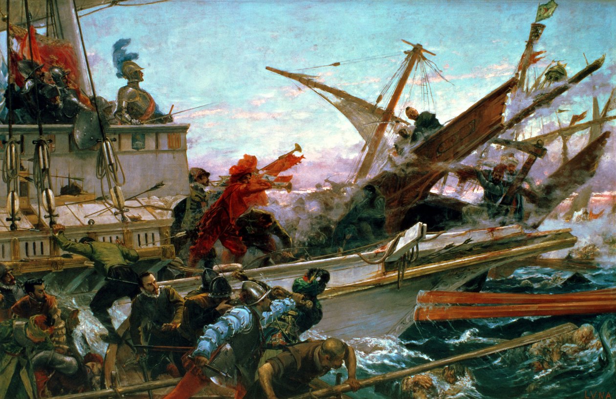 Námořní bitva u Lepanta, kterou vedl Don John Rakouský (1547-78) v roce 1571 od Juan Luna y Novicio