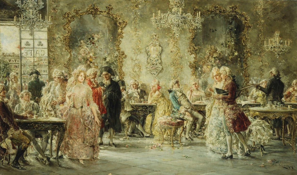 Elegantní postavy v pařížské kavárně od Juan Pablo Salinas Tervel