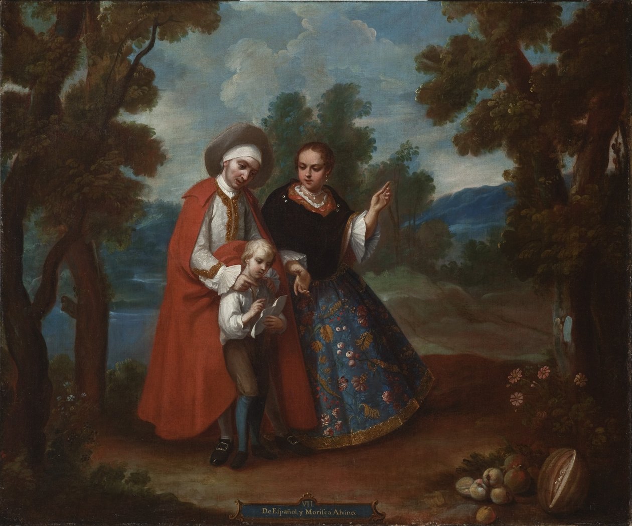 VII. Ze Španělska a Morsiky, Albino (VII. De español y morisca, albino), kolem 1760 od Juan Patricio Morlete Ruiz