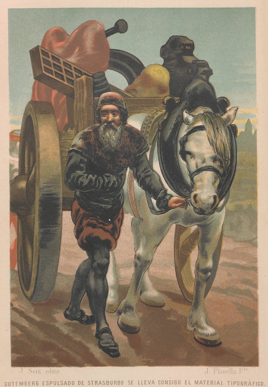 Johannes Gutenberg opouští Štrasburk. Z: Věda a její muži, 1879. od Juan Planella y Rodríguez