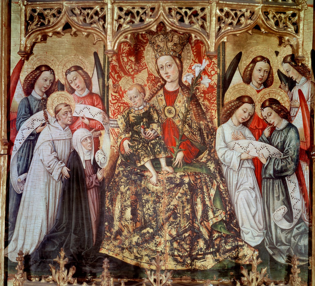 Oltářní obraz svaté Uršuly: “”Panna s dítětem se svatými a anděly”” Obraz od Joan Reixach (1431-1482) z kláštera Santa Maria di Poblet - 1468 (oltářní obraz Santa Ursula, obraz od Joan Reixach z kláštera Santa Maria de Poblet od Juan Rexach or Reixach