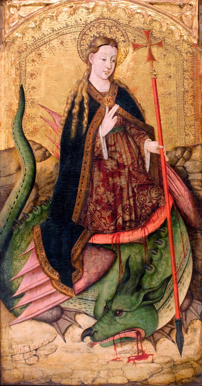 Svatá Markéta Antiochijská z Pisidie ​​nebo Saint Marine"" - Svatá Markéta - Pezinture od Juana Rexacha (aktivní 1431-1482) - cca 1455 - Tempera na panelu - 123x65 - Museu Nacional d