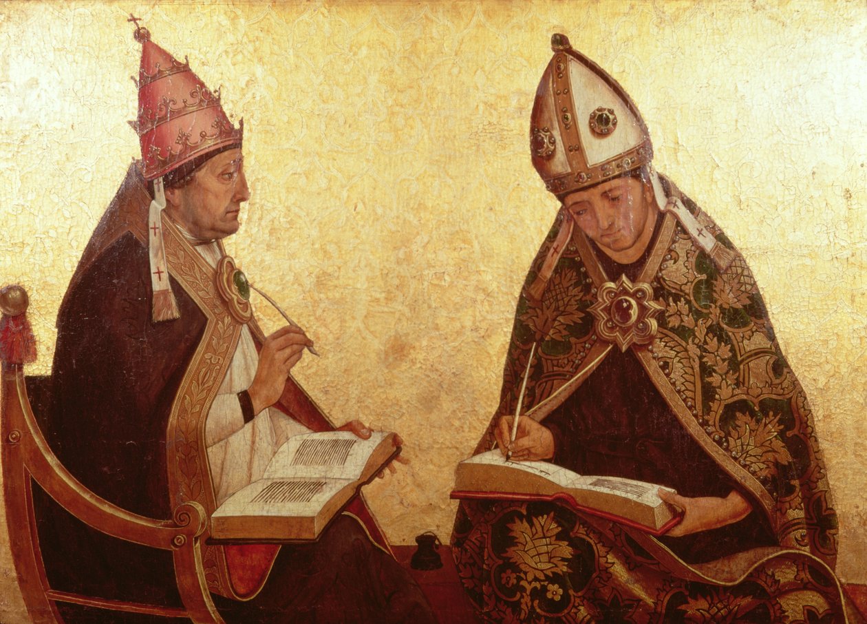 St. Gregory a St. Augustine, c.1510 (tempera a zlato na panelu) od Juan de Borgoña
