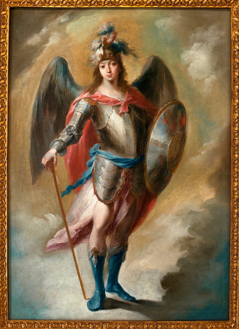 Archanděl Saint Michael - obraz Juan de Espinal (1714-1783), olej na plátně, ca. 1780 - Muzeum výtvarného umění v Seville, Španělsko od Juan de Espinal