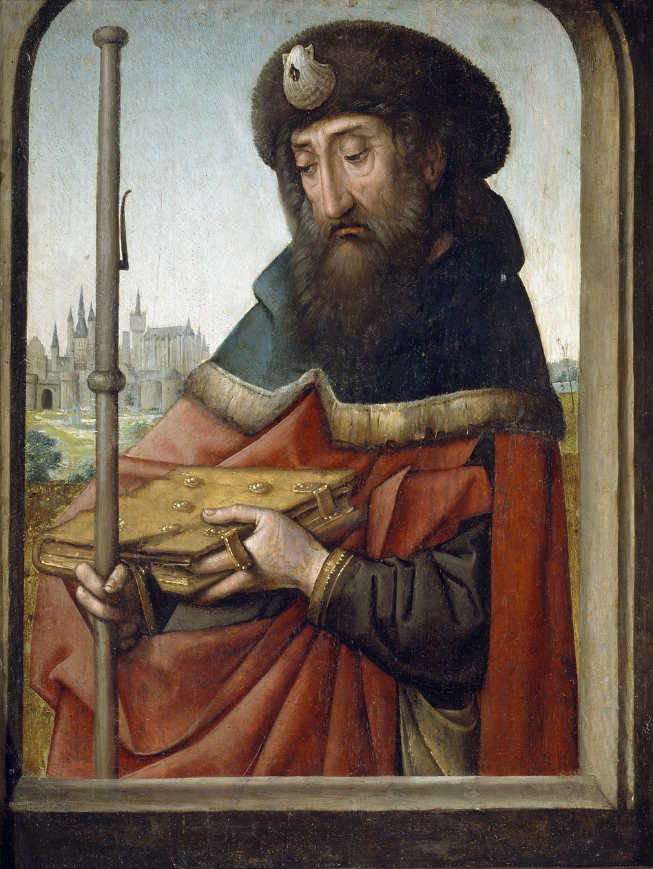 Jacques de Zebedee nebo Jacques le Majeur nebo svatý Jacques - Svatý Jakub Starší jako poutník - Obraz Juana de Flandes (Jean de Flandres) (asi 1465-1519) - asi 1507 - Olej na dřevě - 49x37 cm- Museo del Prado, Madrid od Juan de Flandes