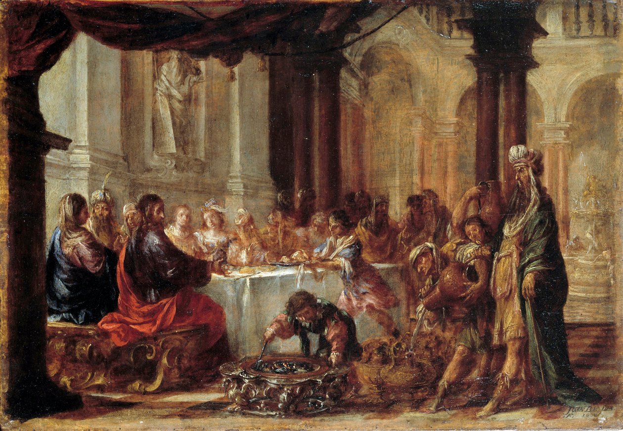 Obraz Les Noces de Cana od Juana Valdese (1622-1690) 1660 ne. 0,23x0,34m od Juan de Valdes Leal