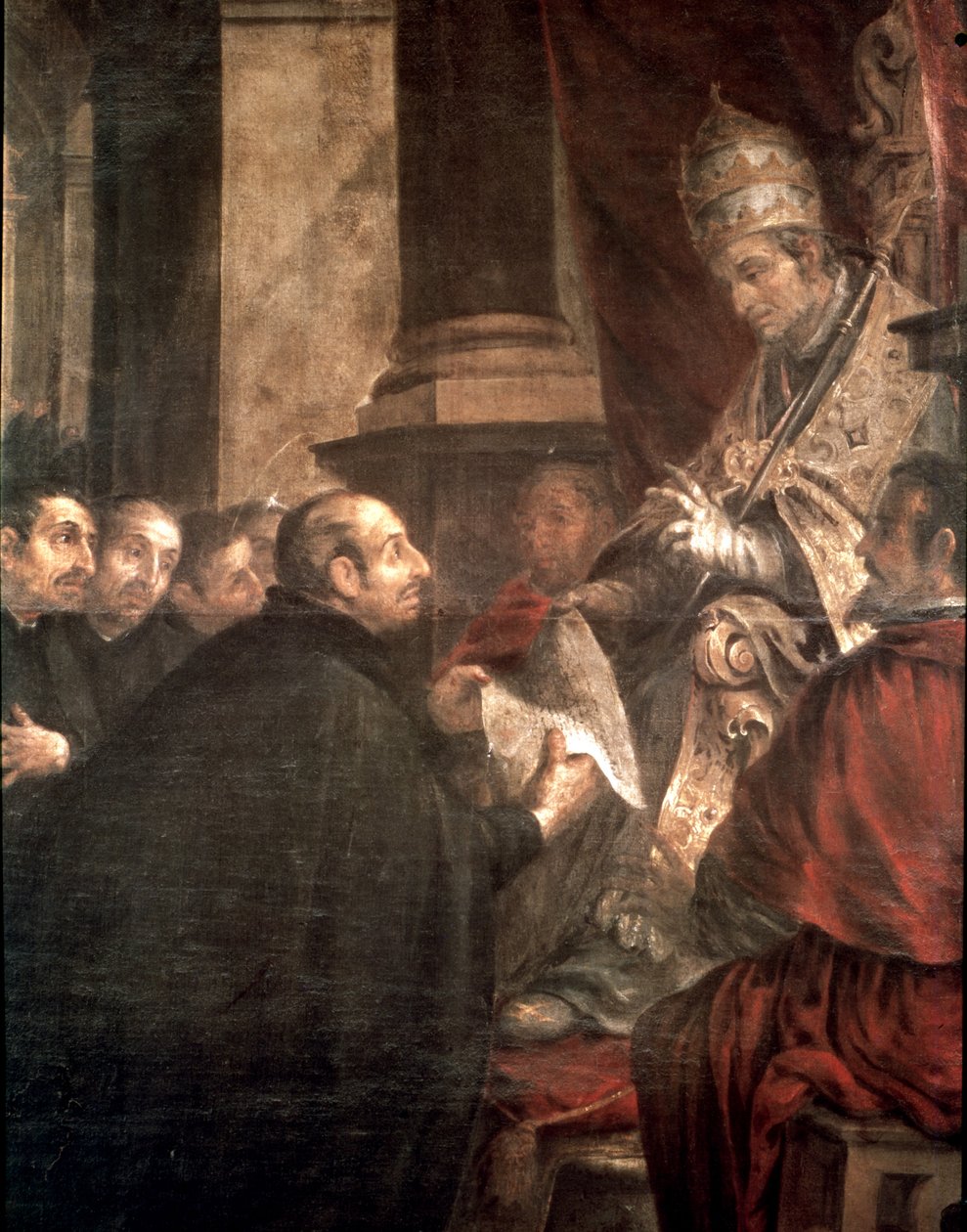 Svatý Ignác přebírá papežskou bulu o založení družiny Ježíšovy (jezuity) od papeže Pavla III. od Juan de Valdes Leal