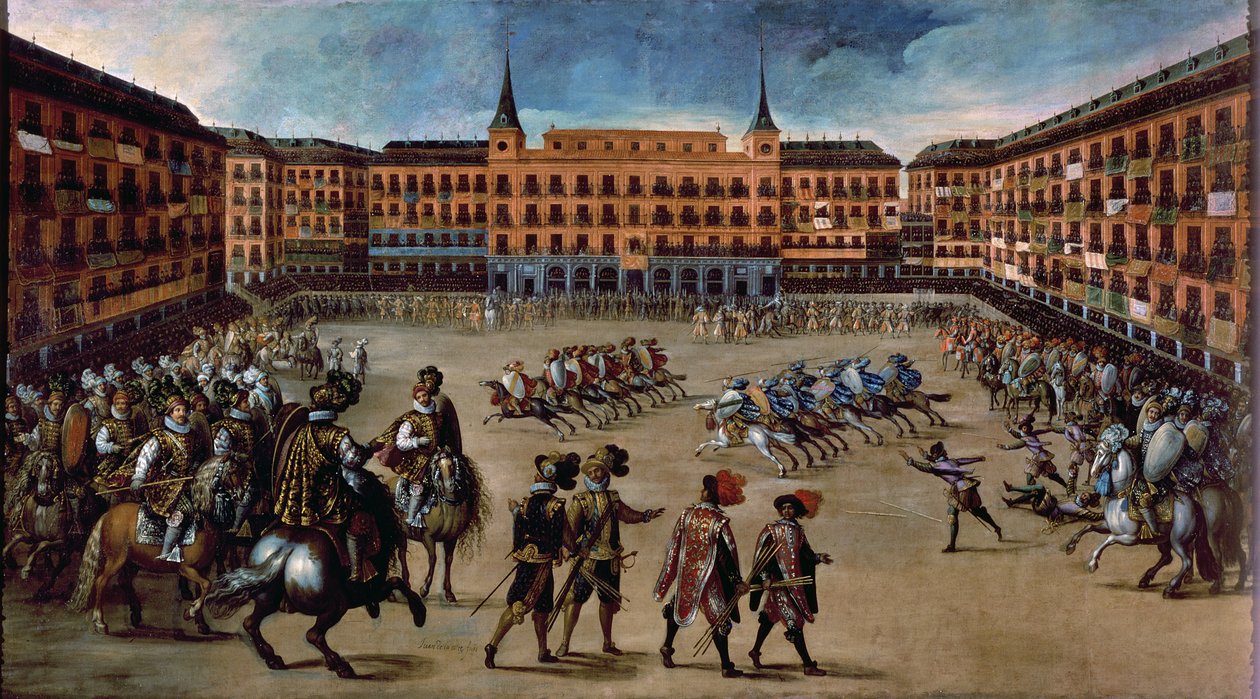 Hra Canas, Plaza Mayor, Madrid (olej na plátně) od Juan de la Corte