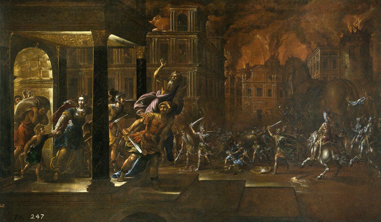 Požár Tróje, polovina 17. století. od Juan de la Corte