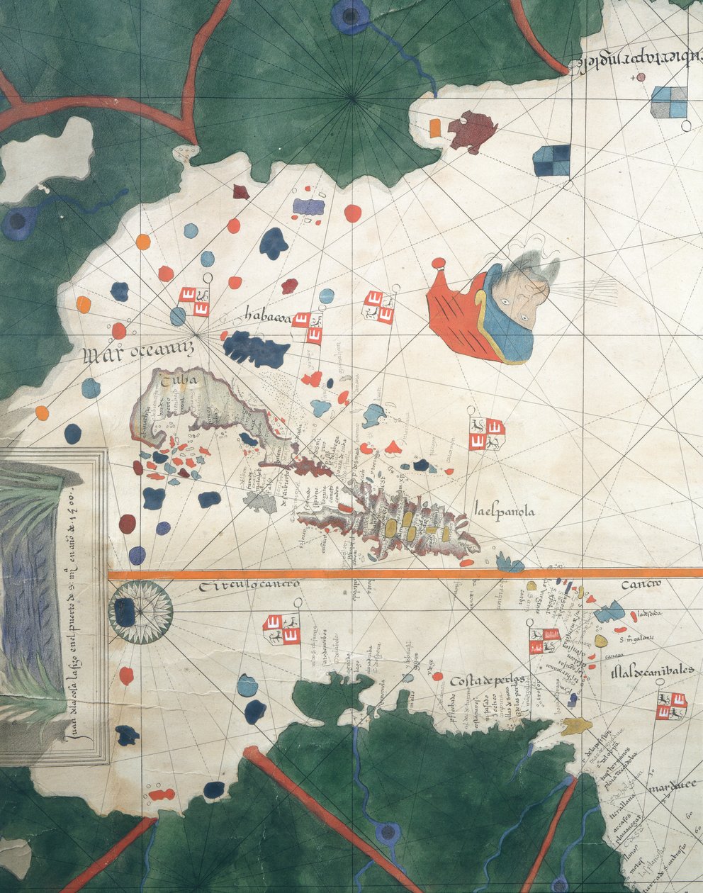 Ostrovy Střední Ameriky, Juan de la Cosa, námořní mapa od Juan de la Cosa