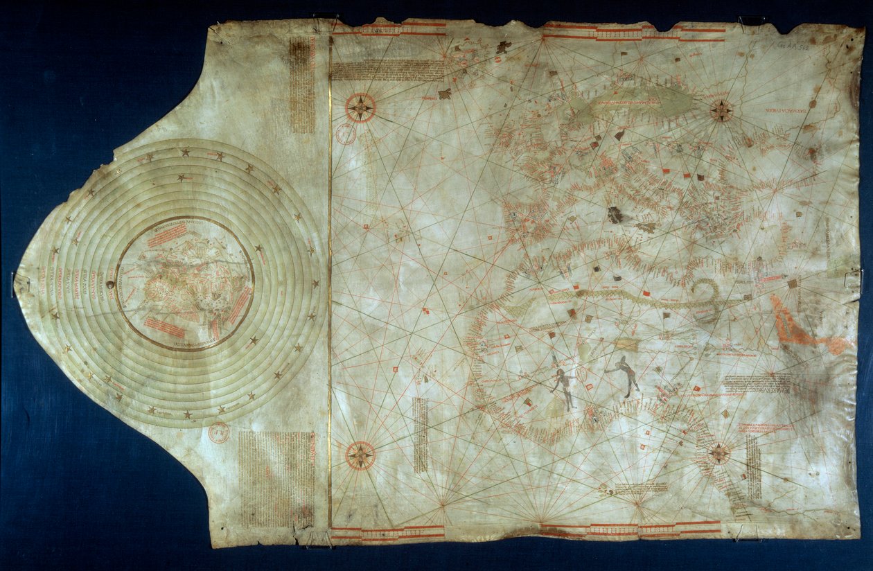 Námořní mapa Juan de la Cosa (1460-1510), kartograf společník mořeplavce Kryštofa Kolumba (1451-1506) od Juan de la Cosa