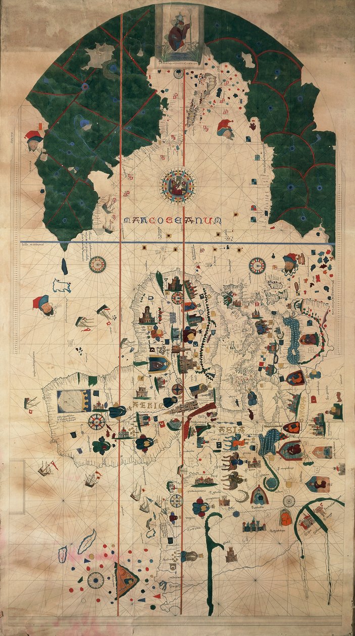Mapa Portolan-Nautical planisféra od Juana de la Cosa, cca 1500 od Juan de la Cosa