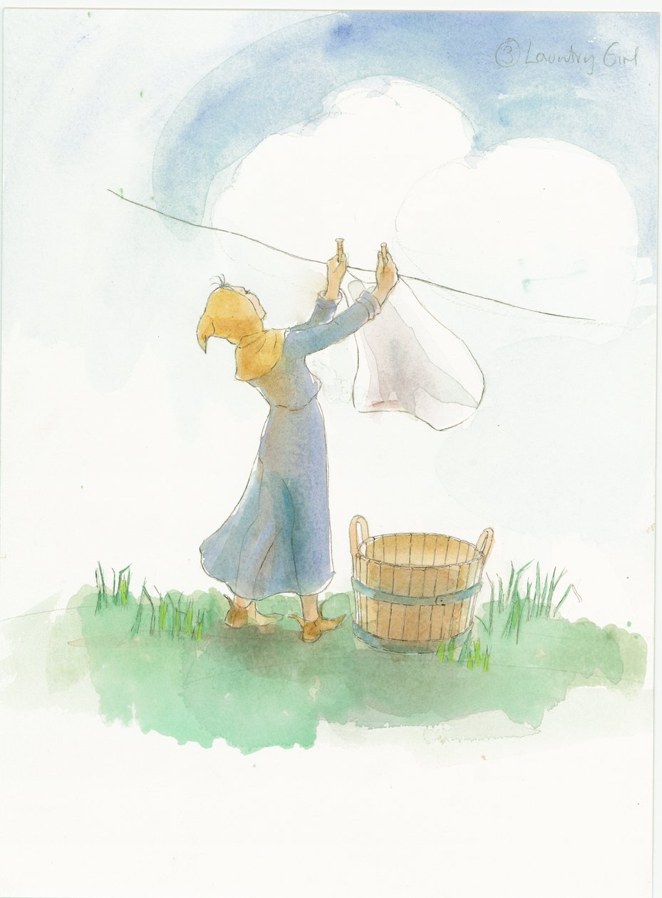 Středověká dívka věší prádlo, 2004. od Judith Dobie