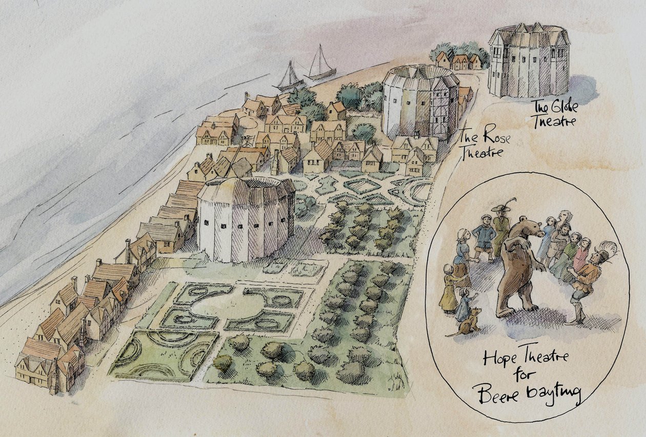 Hope Theatre, Rose Theatre a Globe Theatre, Southwark, Londýn, c1647 2016. od Judith Dobie