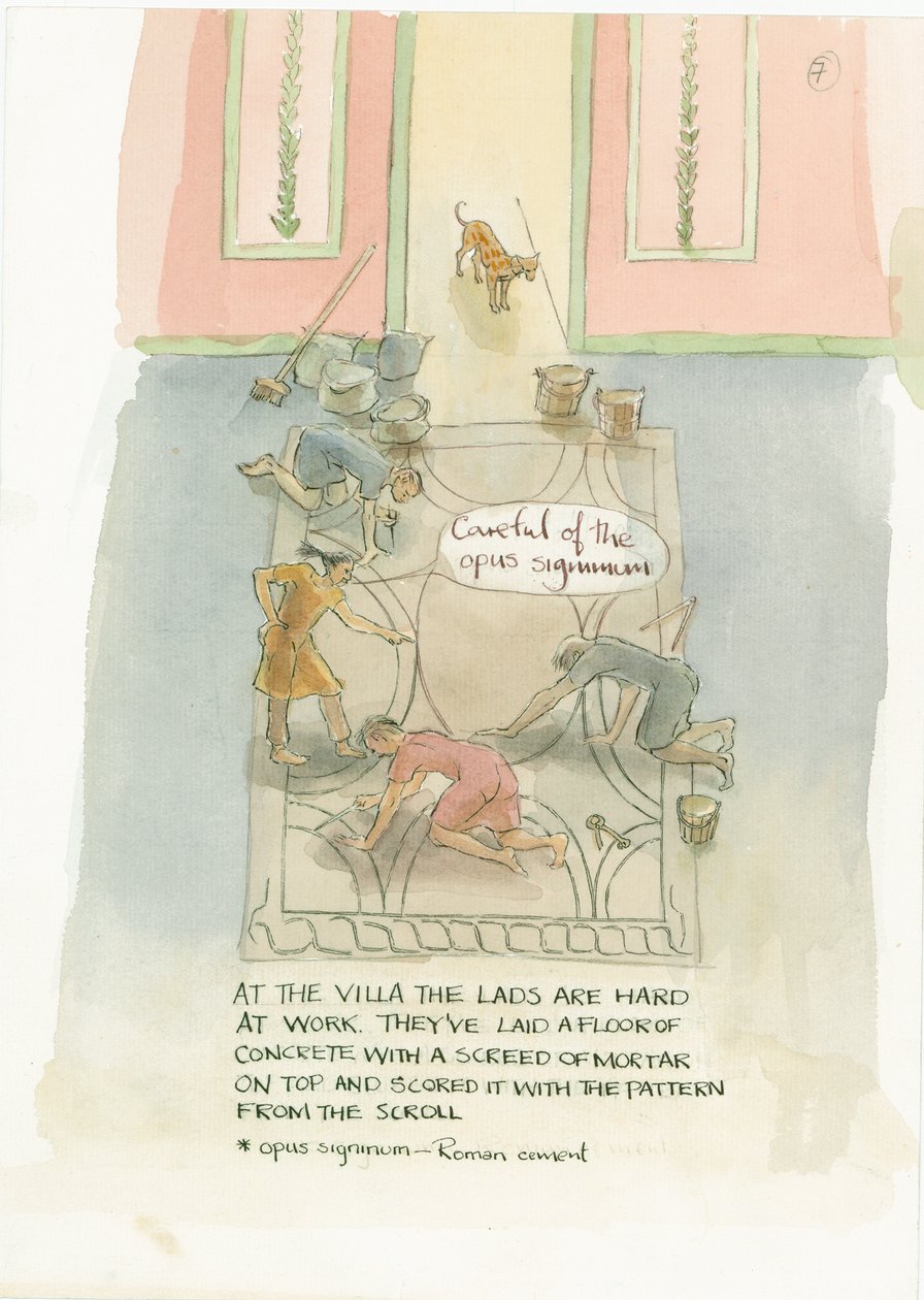 Mistr řemeslník a jeho dělníci položili podlahu pro Juliinu mozaiku, 2003. od Judith Dobie