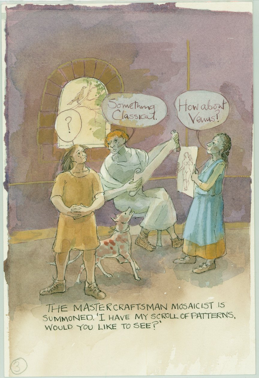 Dvě postavy mluví s mistrem řemesla a mozaikářem, 2003. od Judith Dobie
